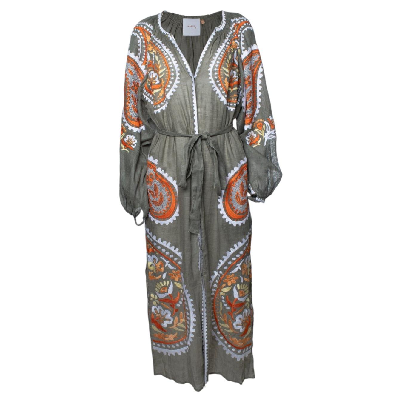 March 11, Green embroidered maxi dress