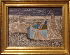 "Taking in the Nets" March Avery, 1967 Abstracted Sea Scape With Fishermen