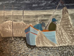 "Taking in the Nets" March Avery, 1967 Abstracted Sea Scape With Fishermen