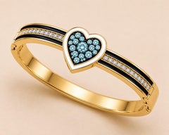 Armband mit Aquamarin, dem Geburtsstein des Monats März, und Diamanten in Herzform aus 14-karätigem Gold von Meghna Jewels