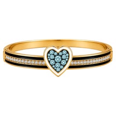 Armband mit Aquamarin, dem Geburtsstein des Monats März, und Diamanten in Herzform aus 14-karätigem Gold von Meghna Jewels