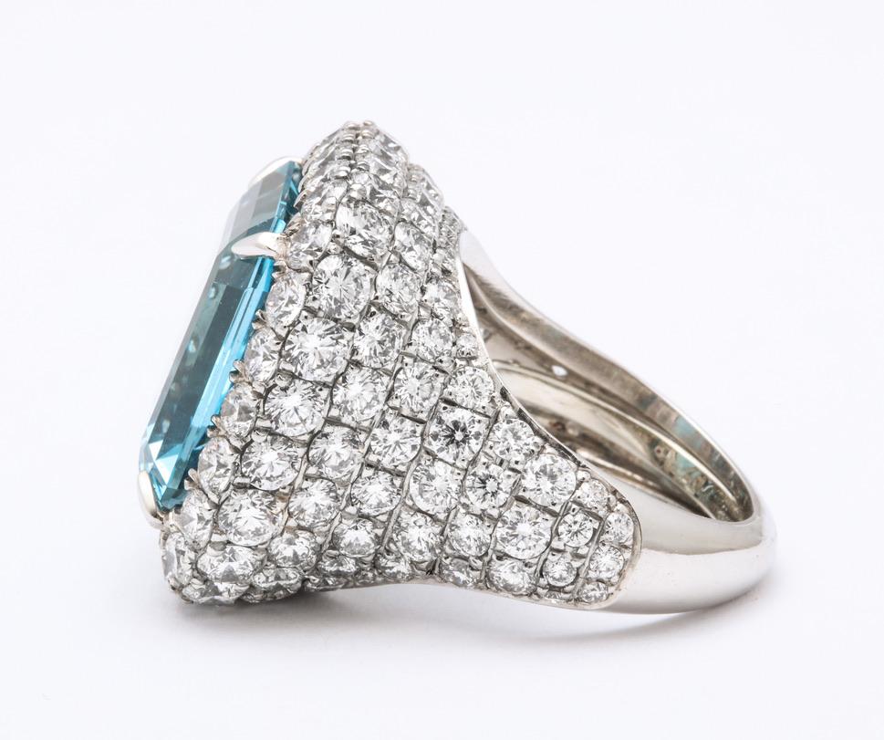 March Birthstone Aquamarine Diamond Platinum Cocktail Ring 1