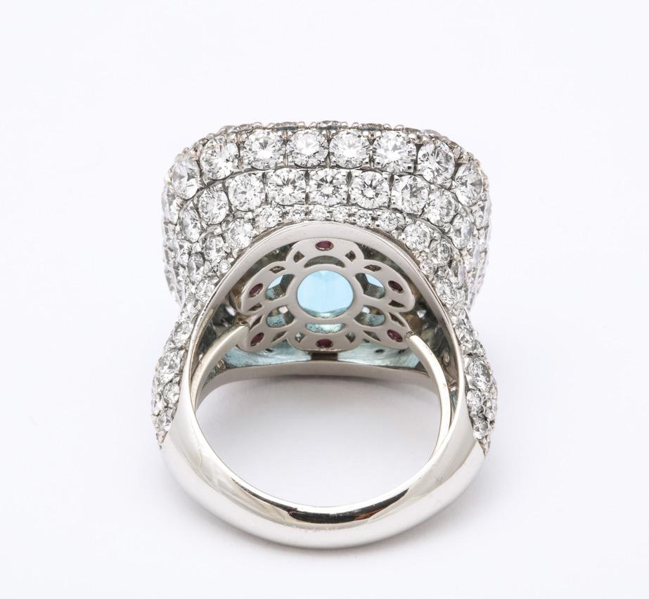 March Birthstone Aquamarine Diamond Platinum Cocktail Ring 2