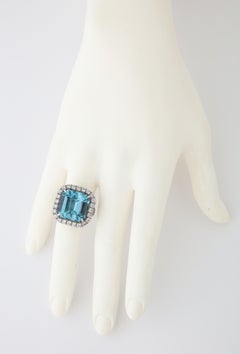 March Birthstone Aquamarine Diamond Platinum Cocktail Ring