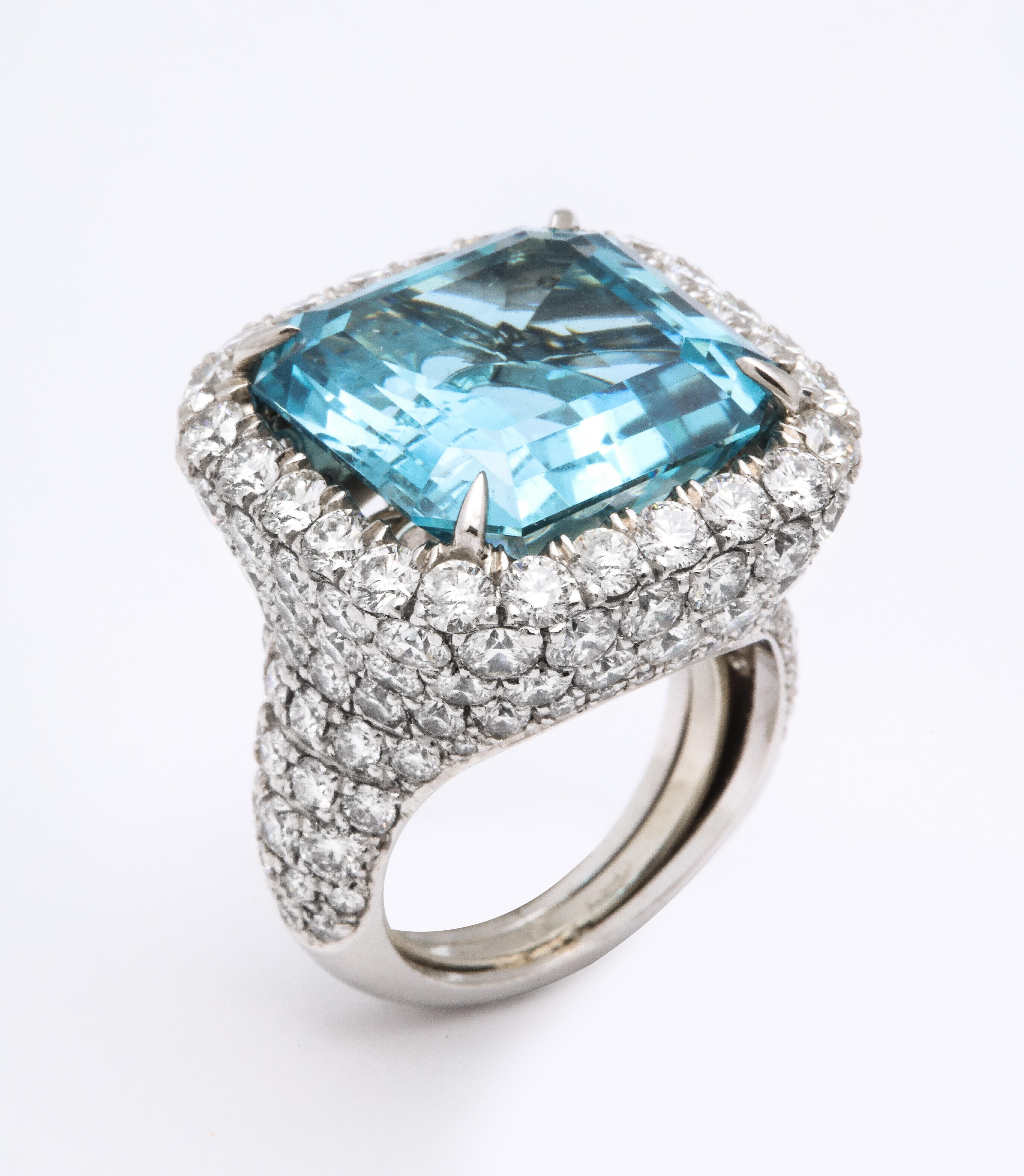 Contemporary March Birthstone Aquamarine Diamond Platinum Cocktail Ring