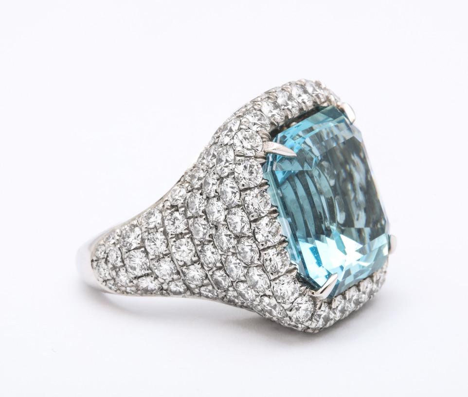 March Birthstone Aquamarine Diamond Platinum Cocktail Ring In Excellent Condition In Bal Harbour, FL