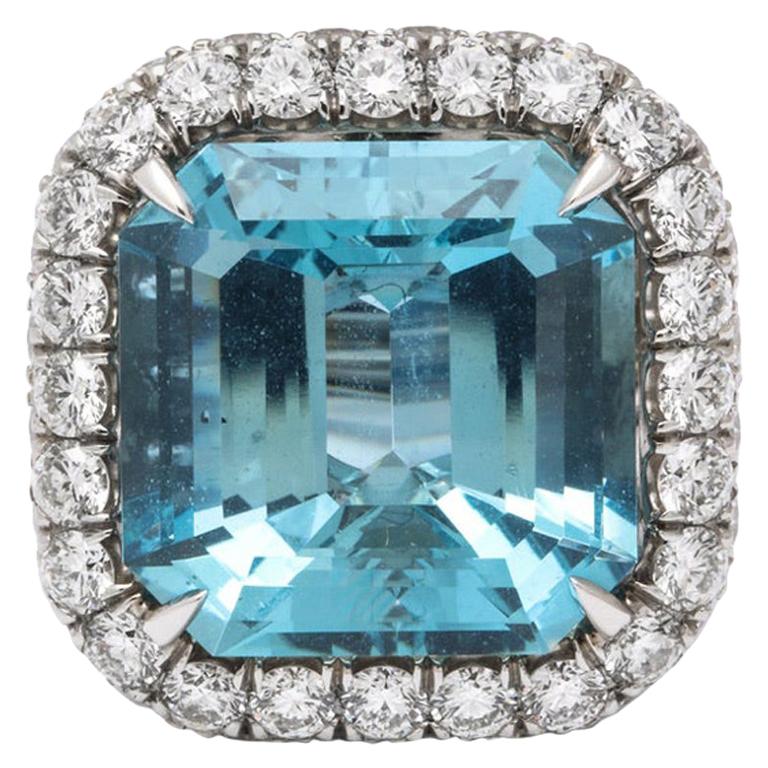 March Birthstone Aquamarine Diamond Platinum Cocktail Ring