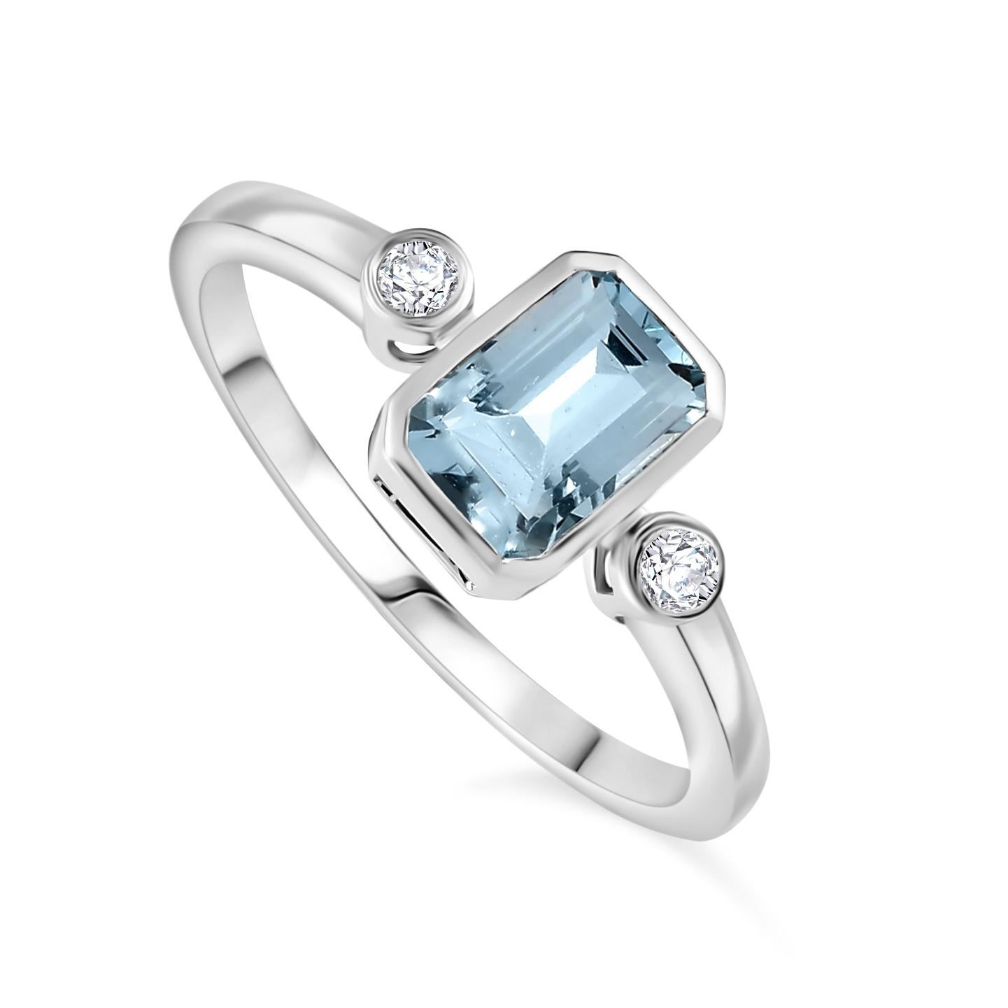 En venta: Anillo de diamantes con aguamarina, piedra de nacimiento de marzo, para mujer, en oro blanco macizo de 14k  3