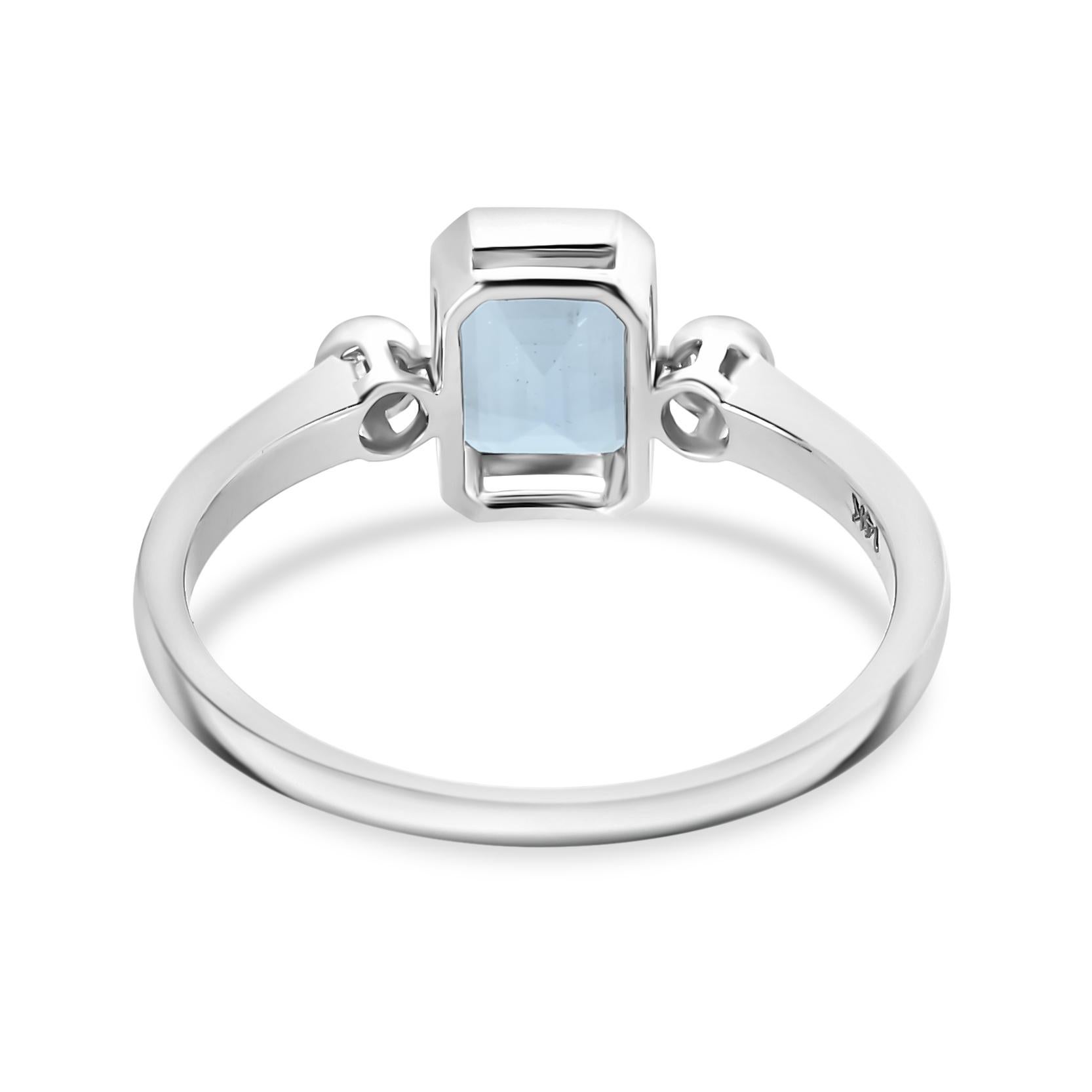 En venta: Anillo de diamantes con aguamarina, piedra de nacimiento de marzo, para mujer, en oro blanco macizo de 14k  5