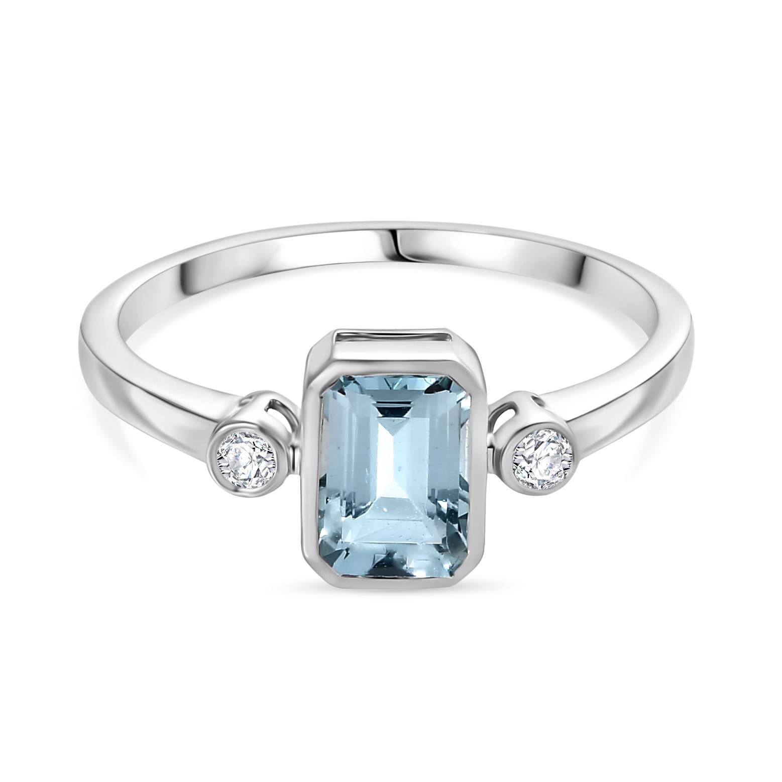 En venta: Anillo de diamantes con aguamarina, piedra de nacimiento de marzo, para mujer, en oro blanco macizo de 14k  9