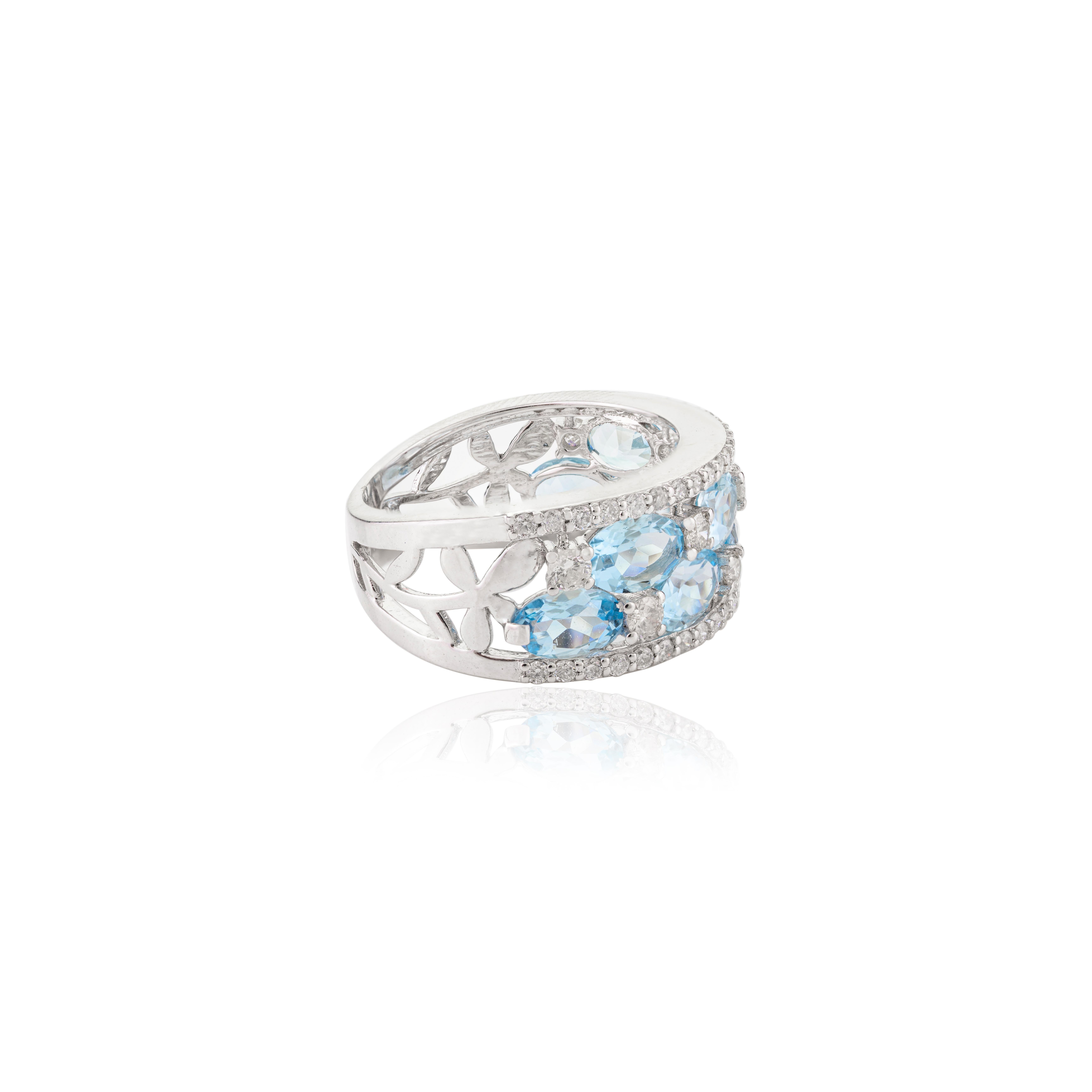 For Sale:  March Birthstone Aquamarine Diamonds Cocktail Wedding Band in 14k White Gold 3