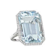 March Birthstone Emerald Cut Aquamarine Diamonds Engagement Platinum 950 Ring