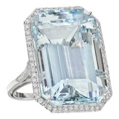 March Birthstone Emerald Cut Aquamarine Diamonds Engagement Platinum 950 Ring