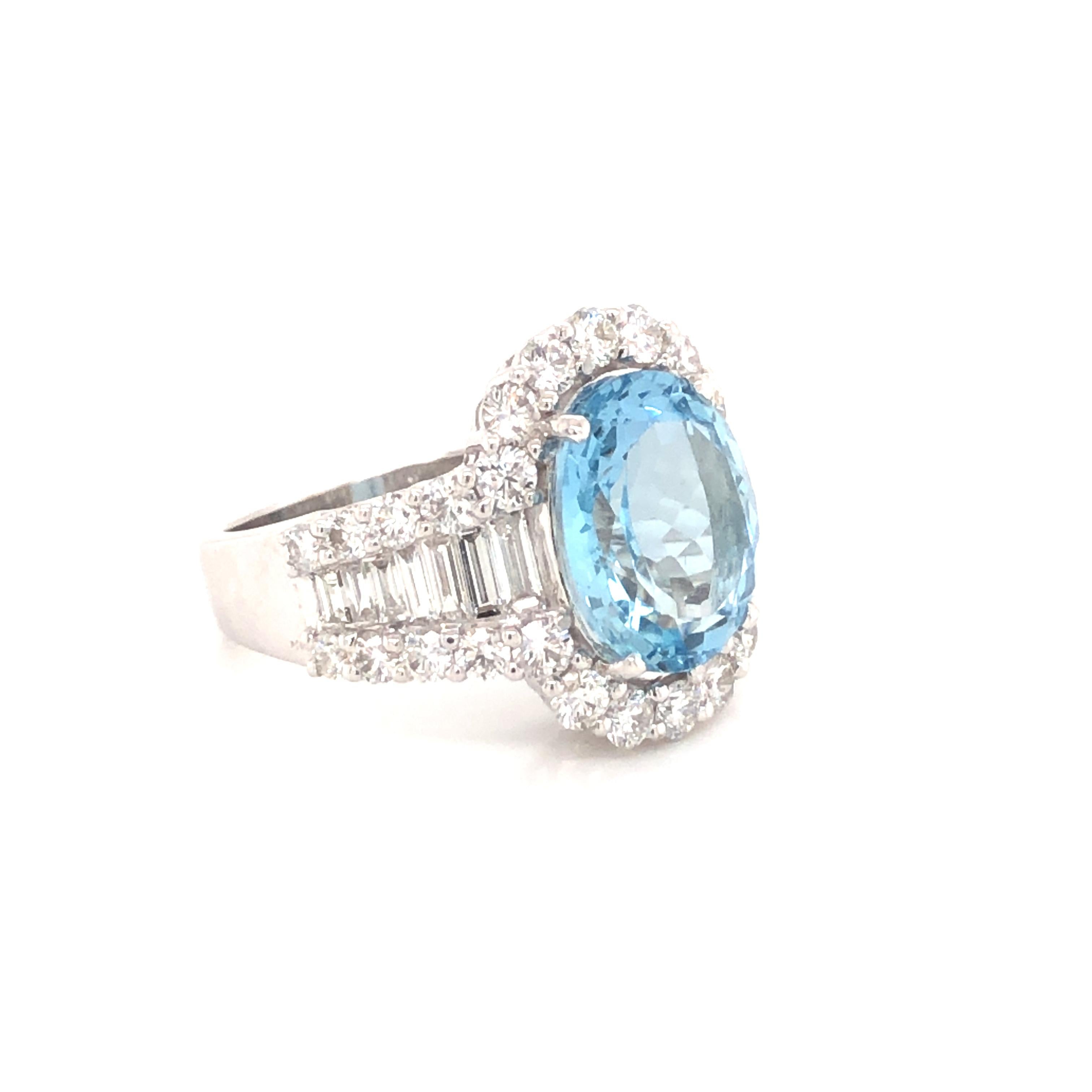 Aquamarine 8.50 Carat Bespoke 18 Karat White Gold 3 Carat Diamond Halo Ring For Sale 10