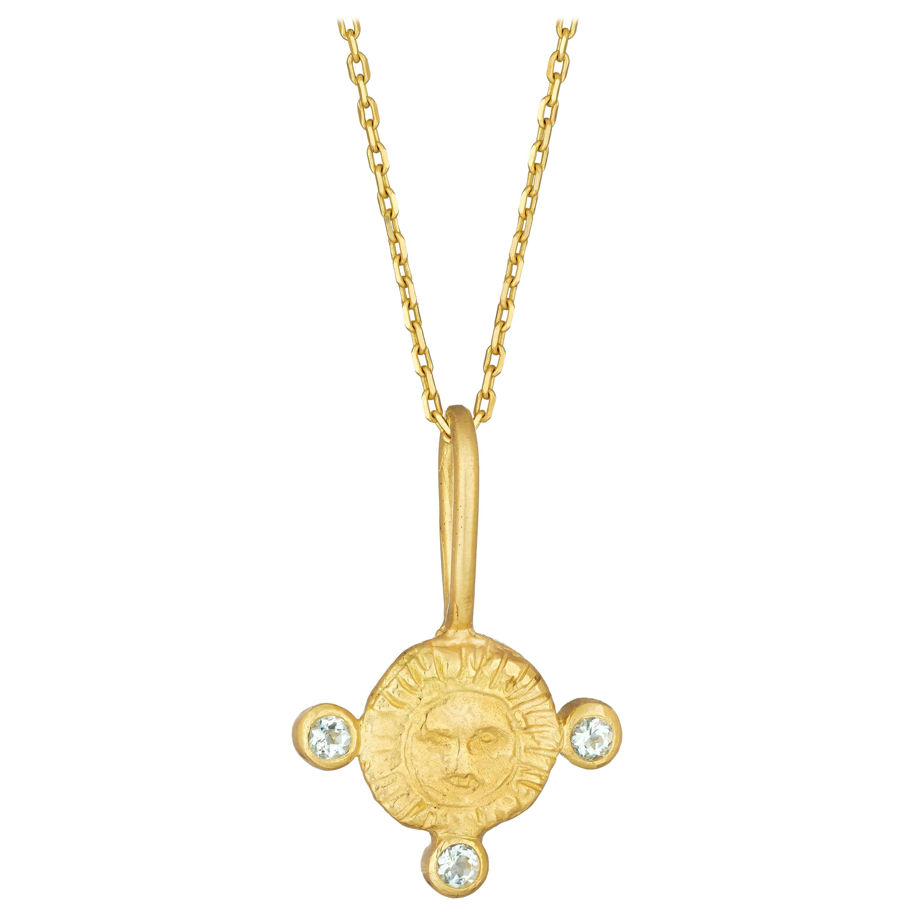 March Birthstone Pendant Necklace with Aquamarine, 18 Karat Yellow Gold For Sale