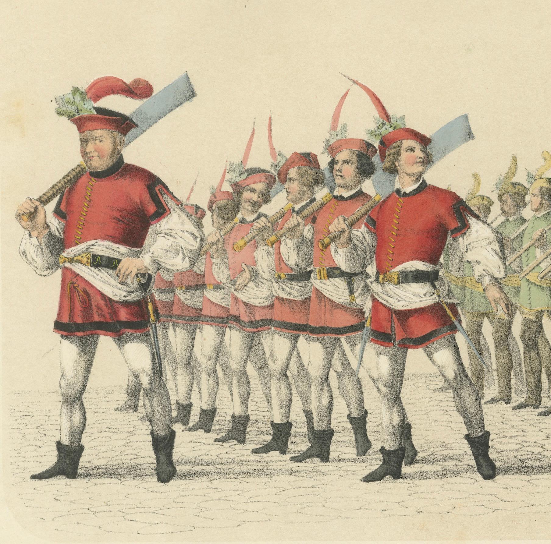 Der Marsch der Metzger und Gerber im Festumzug von Bern, 1855 Litho (Papier) im Angebot
