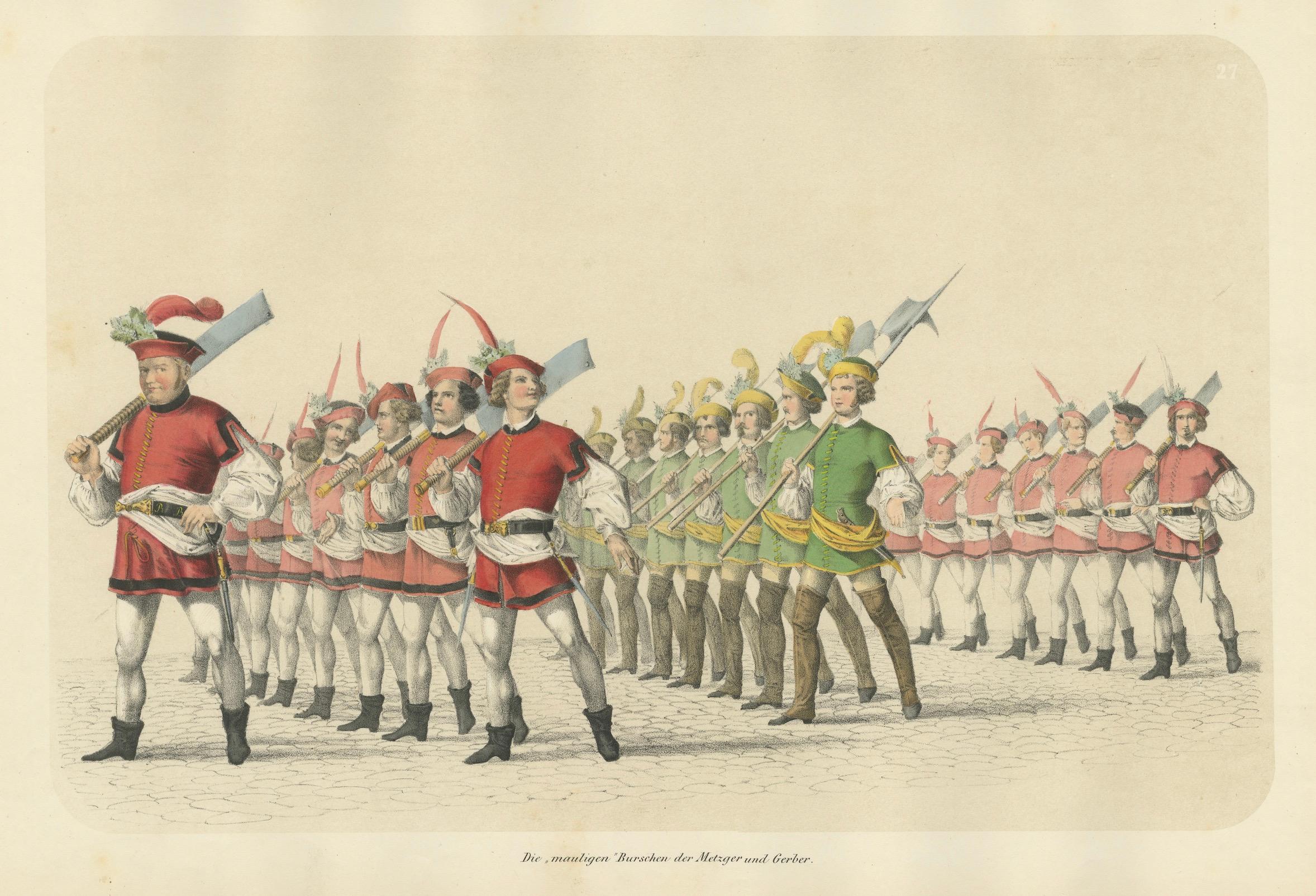 Der Marsch der Metzger und Gerber im Festumzug von Bern, 1855 Litho im Angebot 1