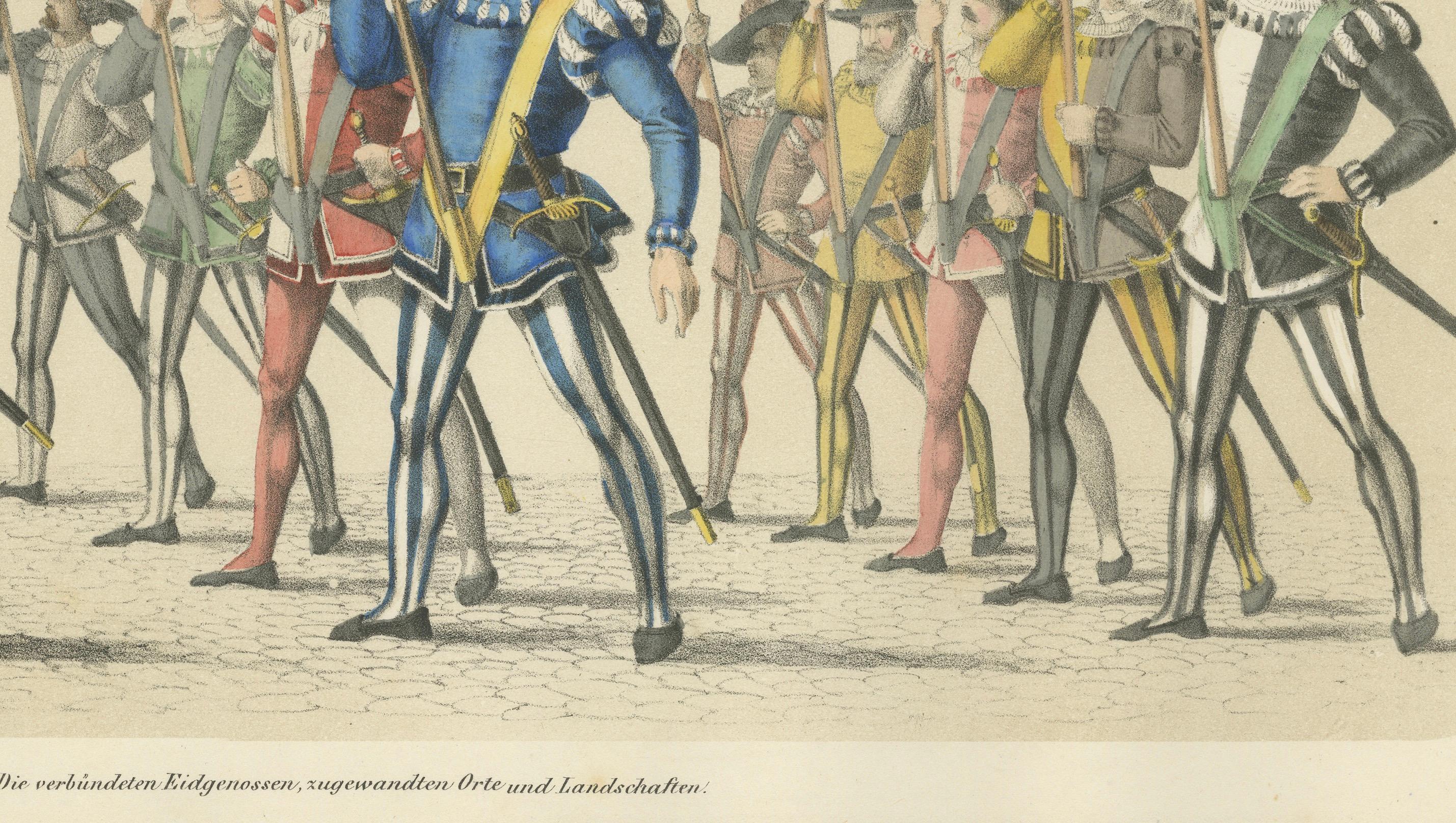 March of the Confederates – The United Cantons and Their Proud Banners, 1855 In Good Condition For Sale In Langweer, NL