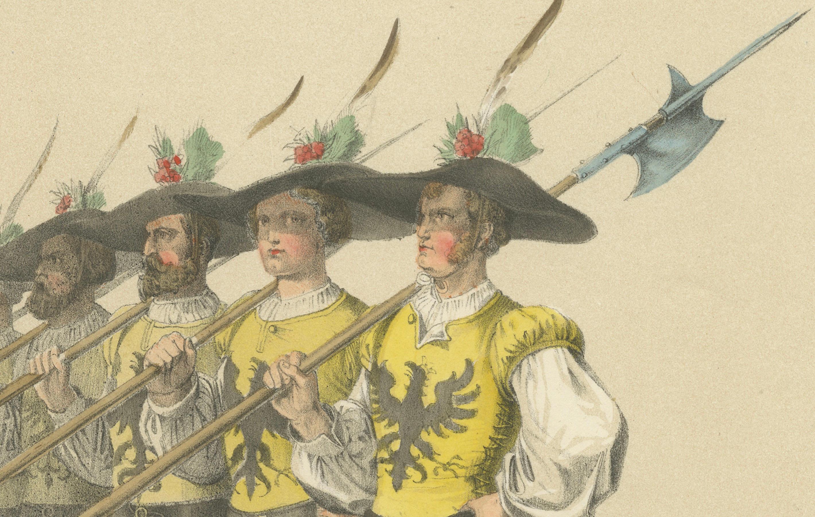 March of the Imperial Guards in the Bernese Festive Procession, 1855 Lithograph In Good Condition For Sale In Langweer, NL