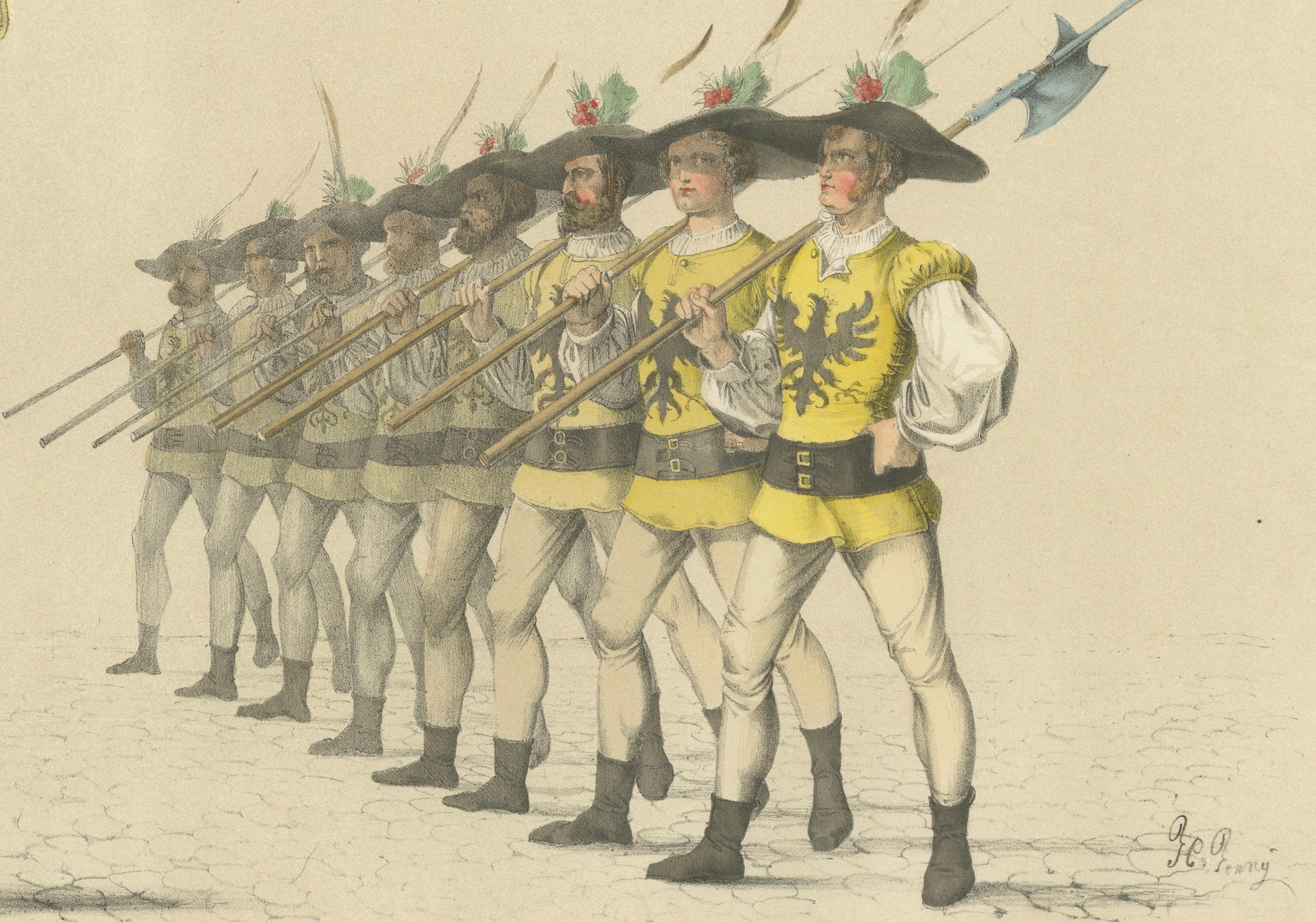 Mid-19th Century March of the Imperial Guards in the Bernese Festive Procession, 1855 Lithograph For Sale