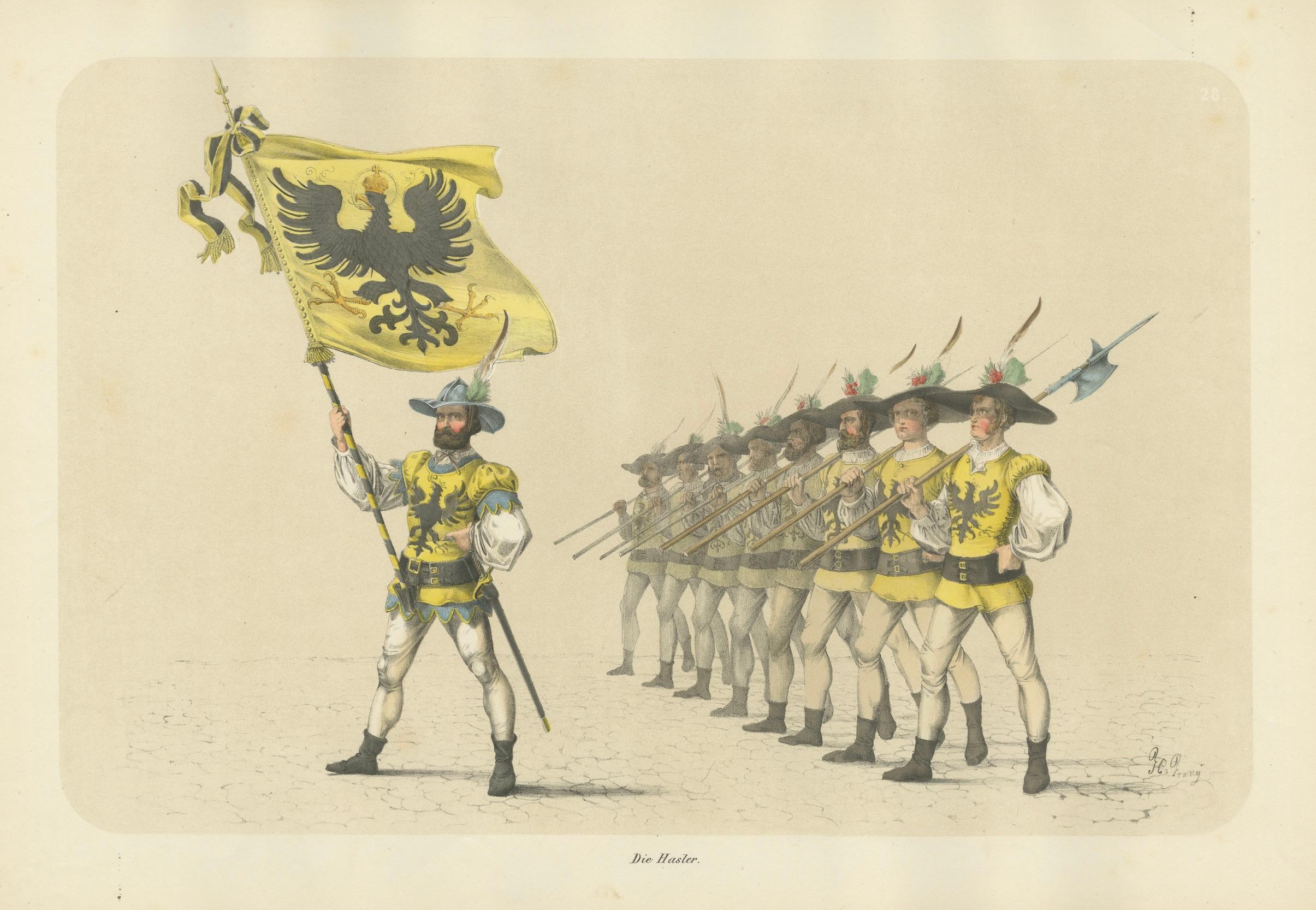 March of the Imperial Guards in the Bernese Festive Procession, 1855 Lithograph For Sale 3