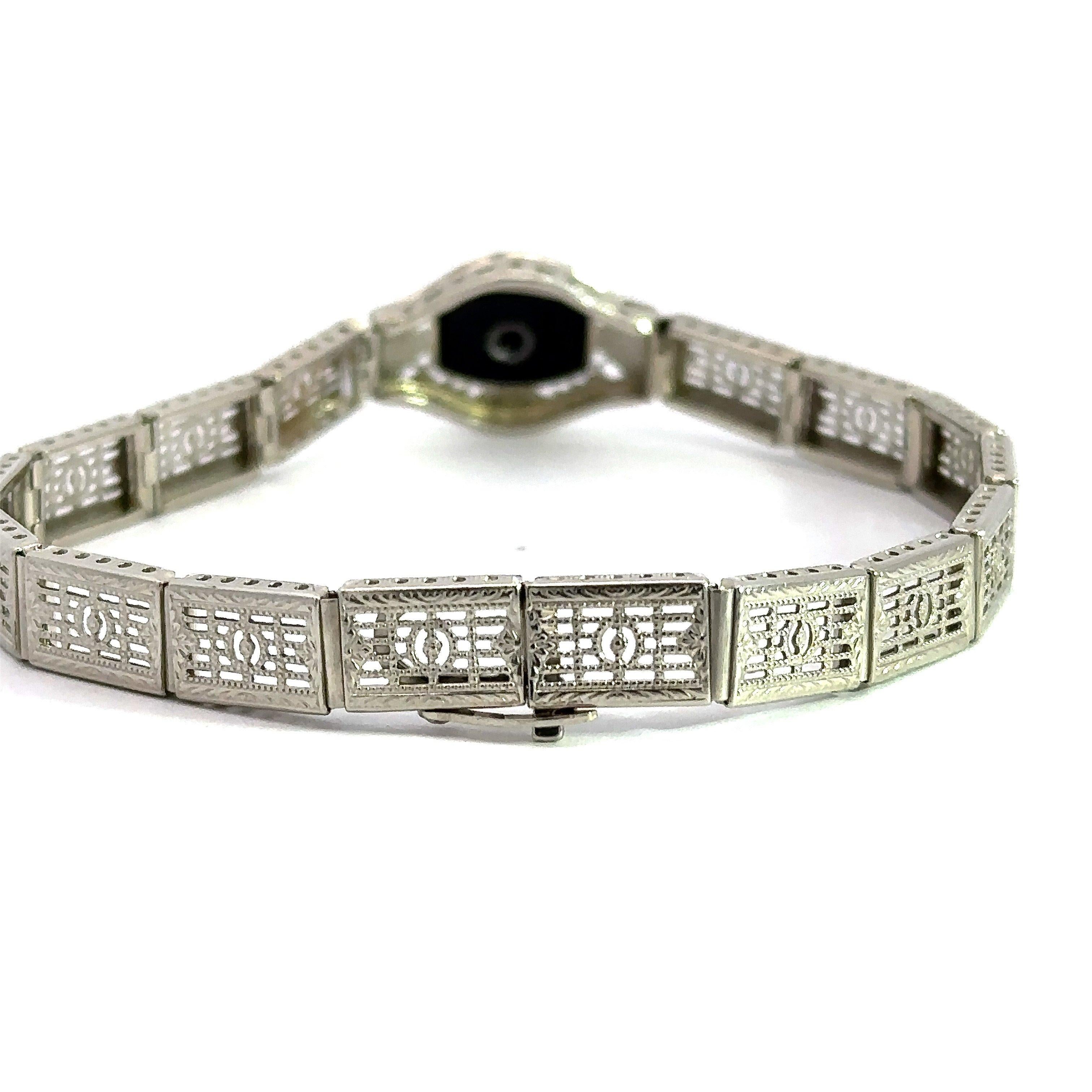 March Ostby & Barton Bracciale in onice e diamanti in oro bianco 14KT Vintage Art of Vintage in vendita 6
