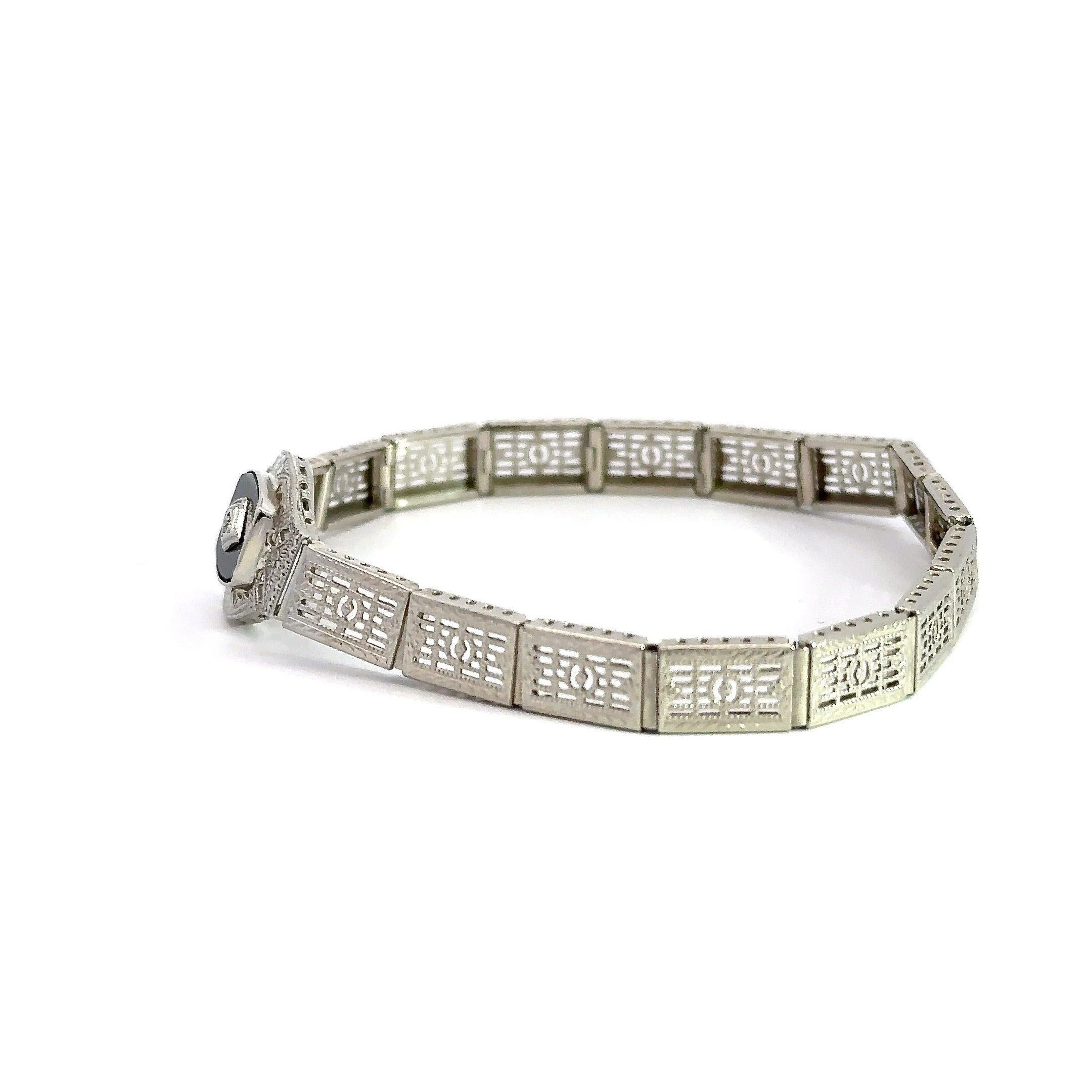 March Ostby & Barton Bracciale in onice e diamanti in oro bianco 14KT Vintage Art of Vintage in vendita 2