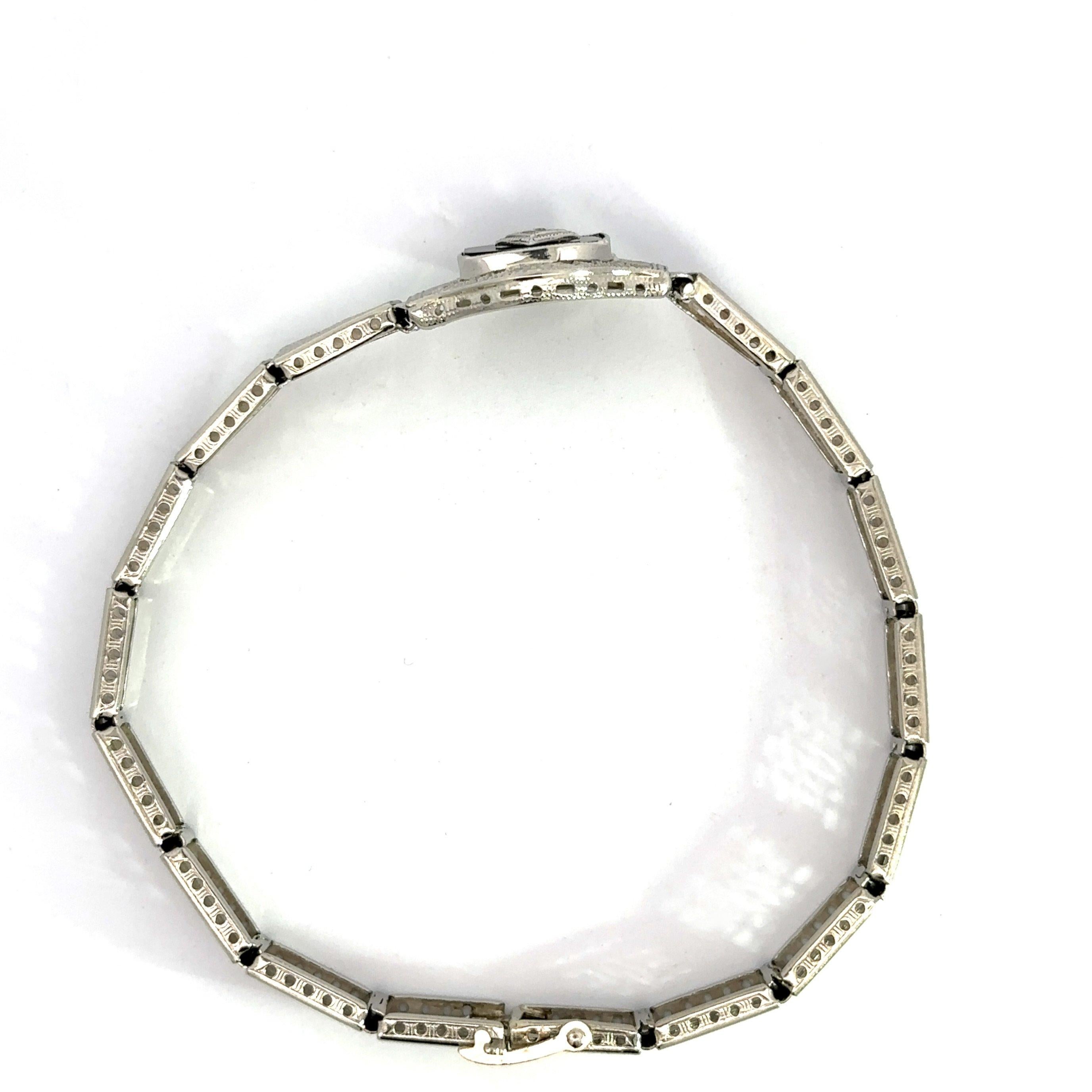March Ostby & Barton Bracciale in onice e diamanti in oro bianco 14KT Vintage Art of Vintage in vendita 3