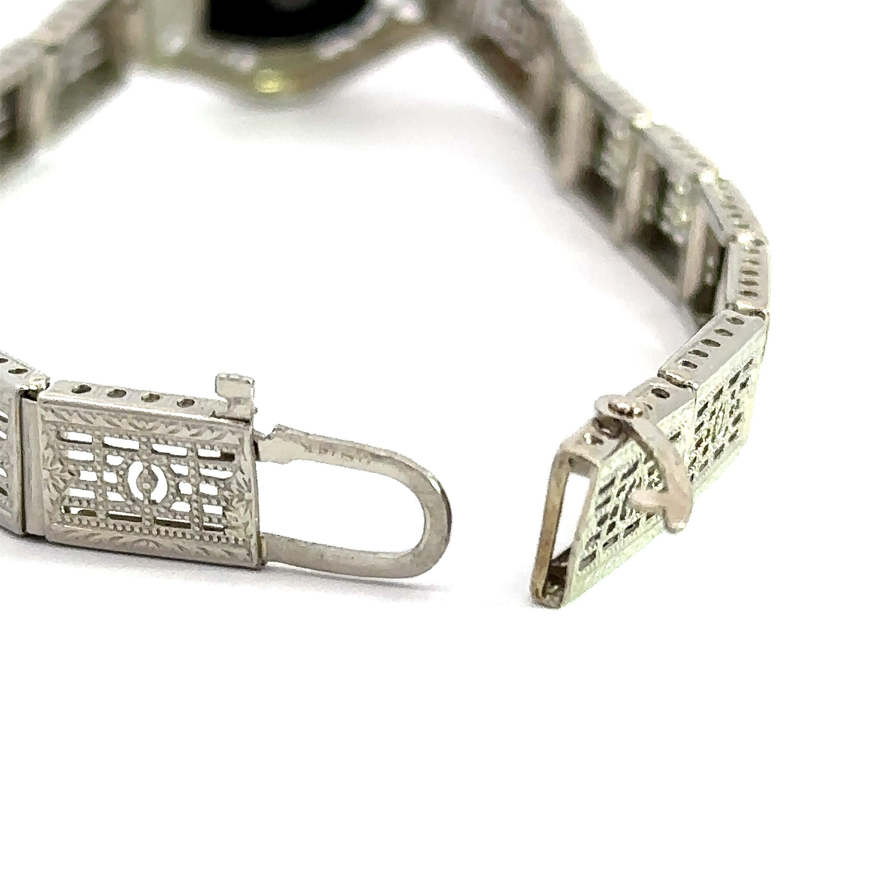 March Ostby & Barton Bracciale in onice e diamanti in oro bianco 14KT Vintage Art of Vintage in vendita 4