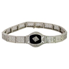 Ostby & Barton Onyx & Diamond 14KT White Gold Vintage Art Deco Bracelet