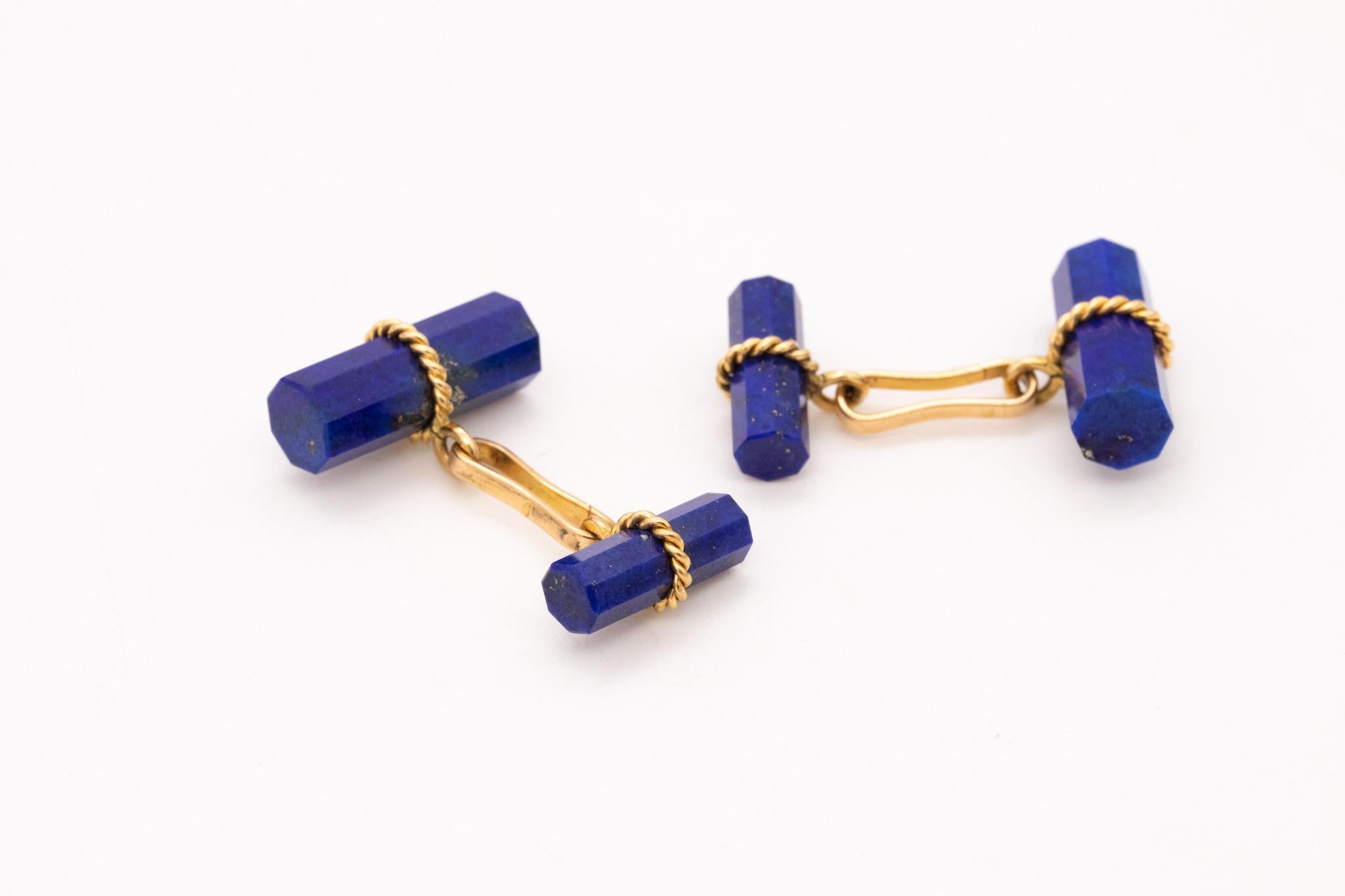 Hexagon Cut Marchak 1960 Paris Links Cufflinks with Afghani Blue Lapis Lazuli in 18Kt Gold For Sale