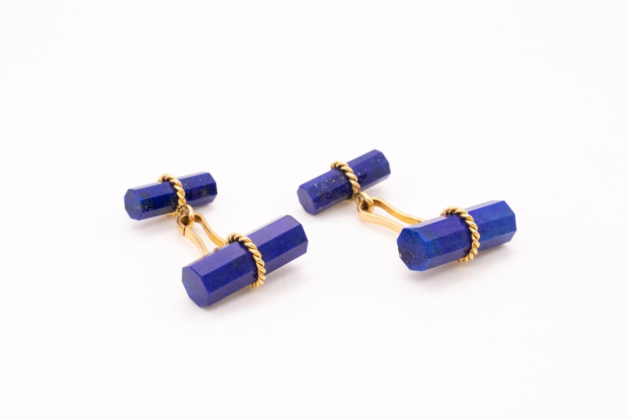 Marchak 1960 Paris Links Cufflinks with Afghani Blue Lapis Lazuli in 18Kt Gold In Excellent Condition For Sale In Miami, FL