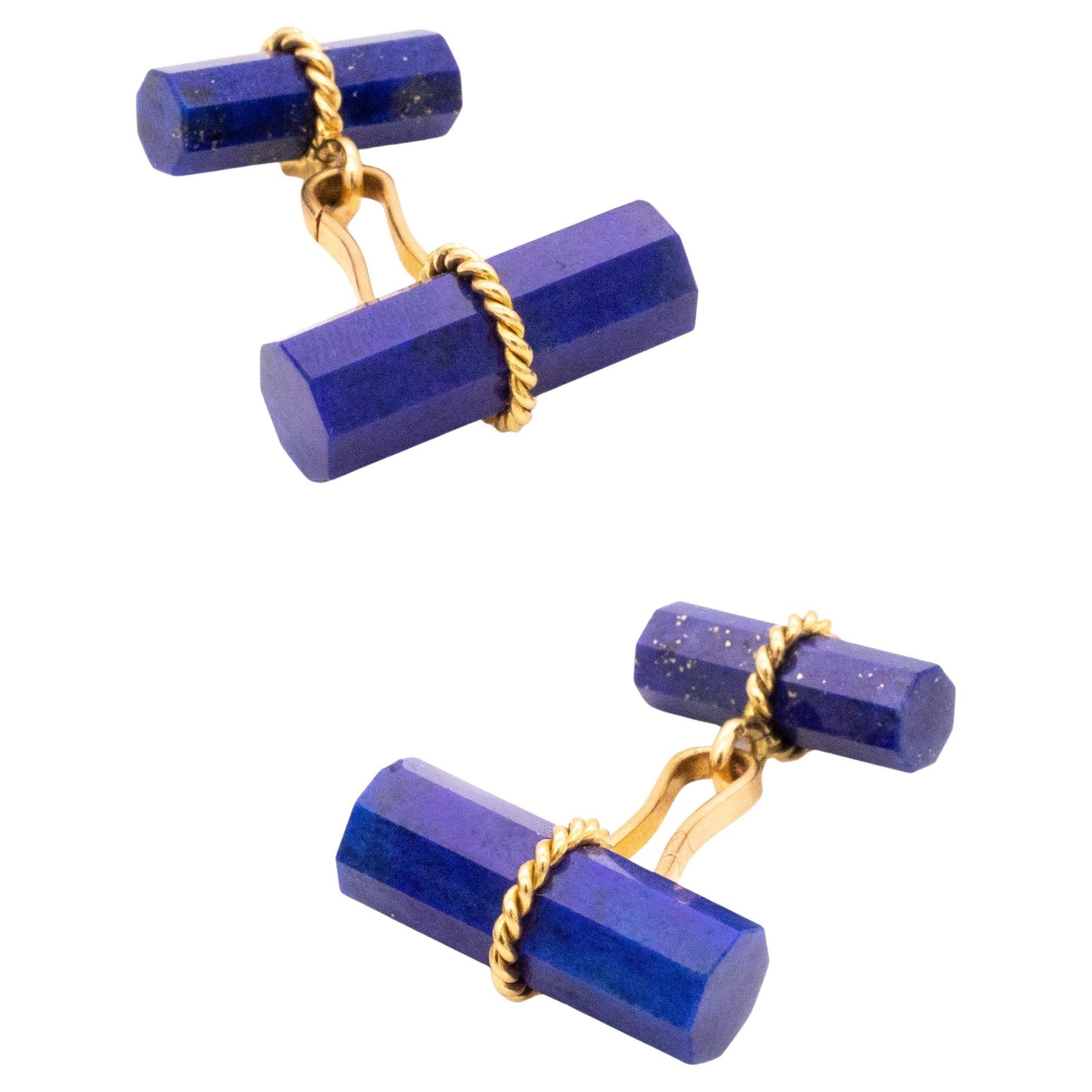 Marchak 1960 Paris Links Cufflinks with Afghani Blue Lapis Lazuli in 18Kt Gold For Sale