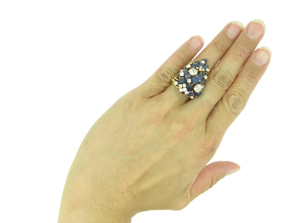 Women's Marchak Carved Sapphire and Diamond Cocktail Ring For Sale