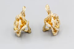 Marchak Diamond and 18 Karat Gold Rose Flower Earrings Earclips