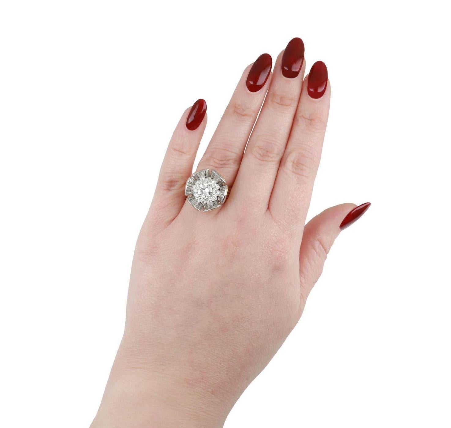 Post-War Marchak diamond cocktail ring, French, circa 1950. For Sale
