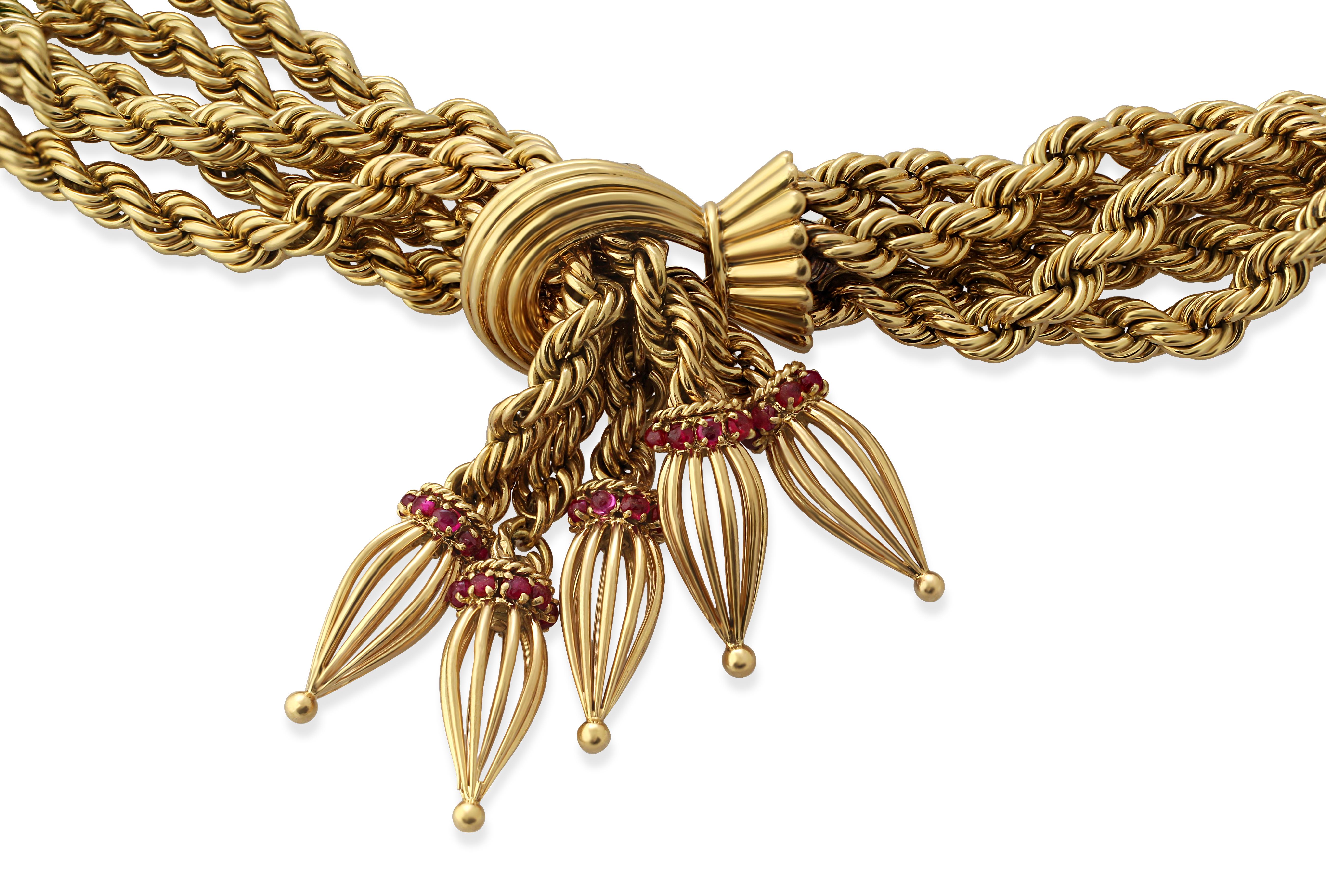 Marchak, Gold & Ruby Tassel Bracelet In Good Condition For Sale In London, GB