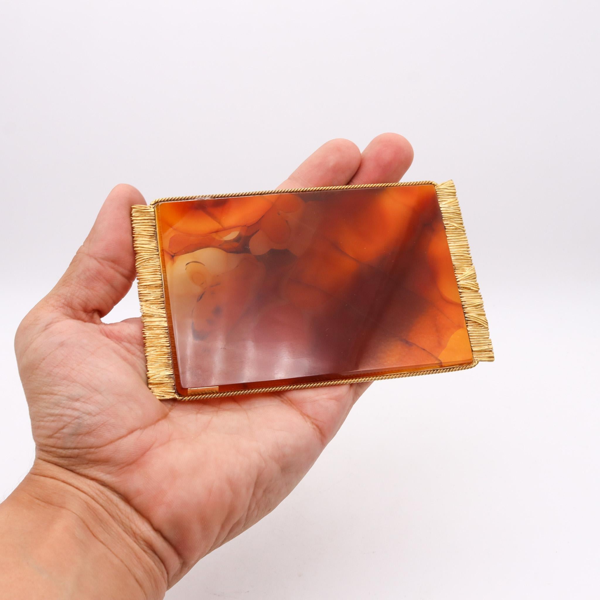 Early 20th Century Marchak Paris 1920 Art Deco Translucent Agate Desk Tray In Gilt Sterling Silver For Sale