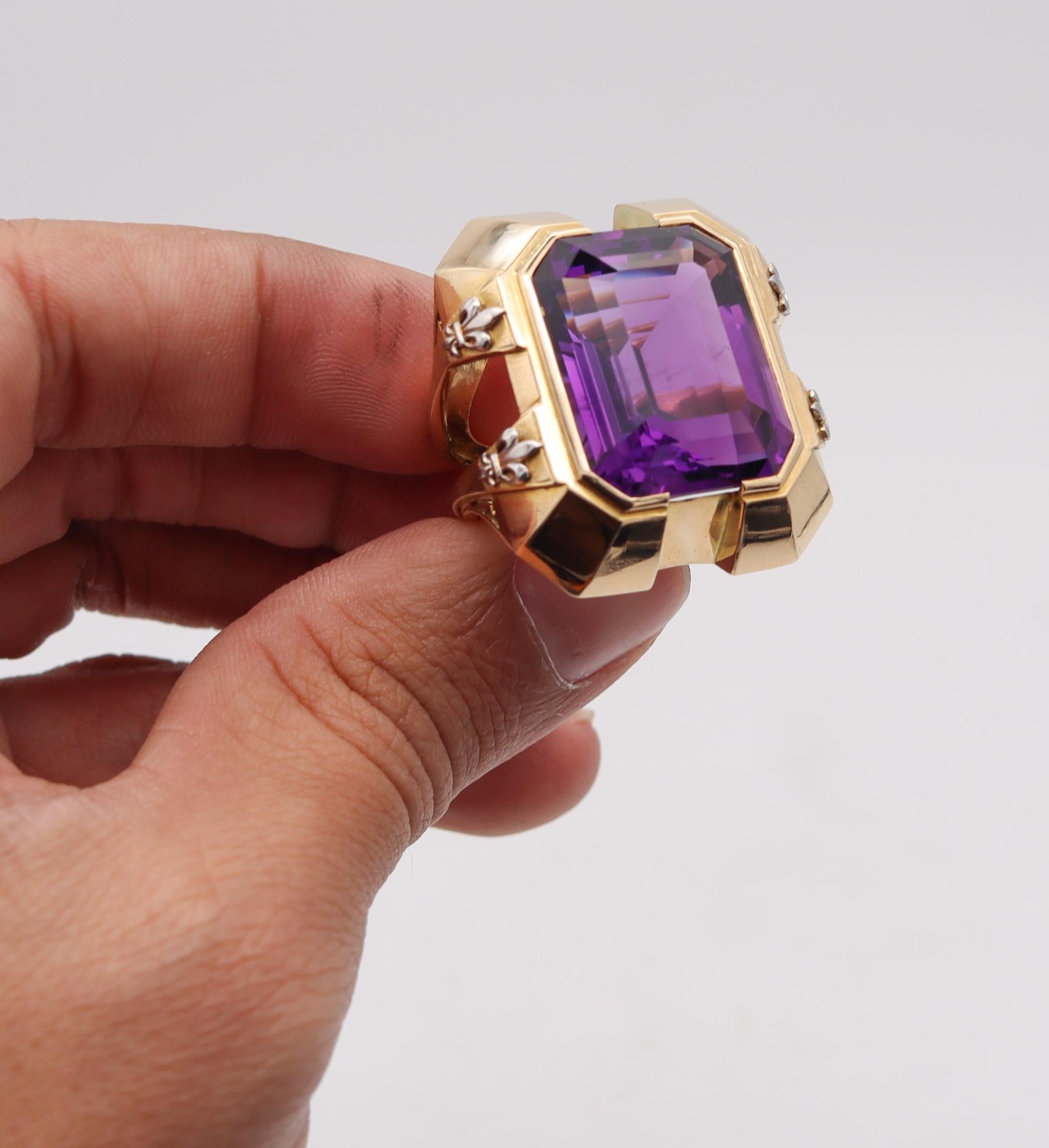 Women's or Men's Marchak Paris 1930 Art Deco Geometric Ring In 18Kt Gold With 42.84 Cts Amethyst For Sale