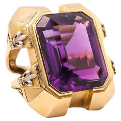 Marchak Paris 1930 Art Deco Geometric Ring In 18Kt Gold With 42.84 Cts Amethyst