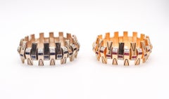 MARCHAK Paris 1935 Art Deco Bracelets Duo 18Kt Gold Diamonds Rubies & Sapphires