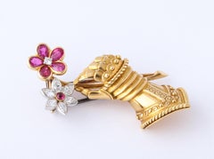 Marchak Paris 1940s Ruby Diamond Gauntlet and Flower Pin