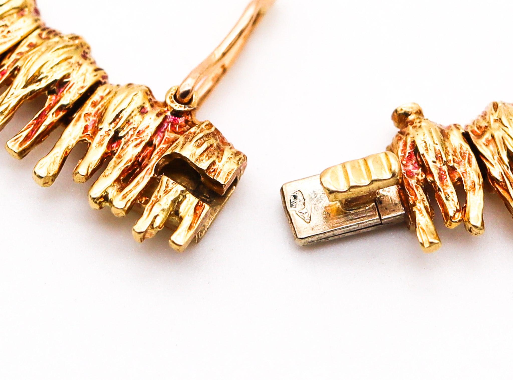 MARCHAK Paris 1950 Retro Modernist Necklace In 18Kt Gold With White Diamonds 5