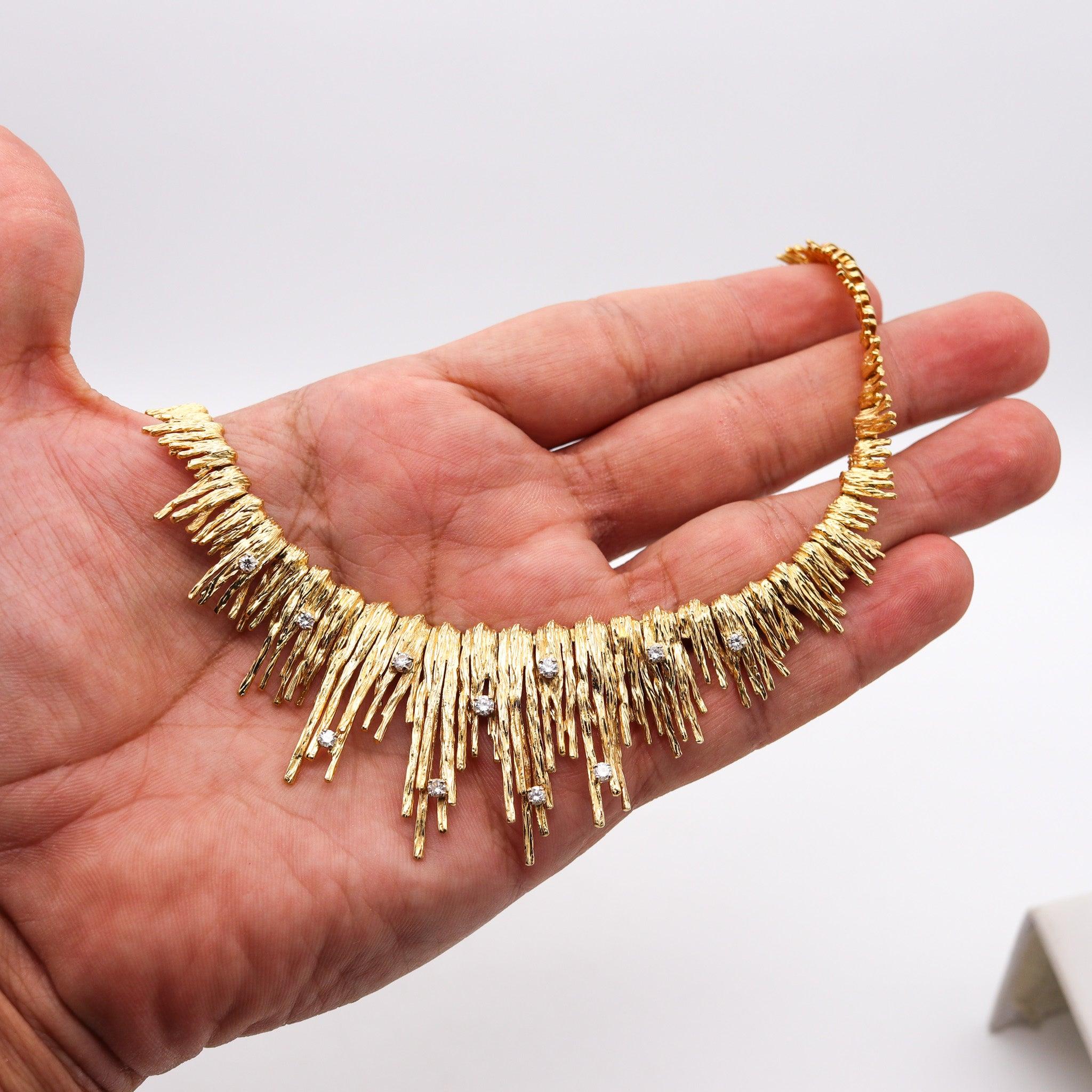 MARCHAK Paris 1950 Retro Modernist Necklace In 18Kt Gold With White Diamonds 6