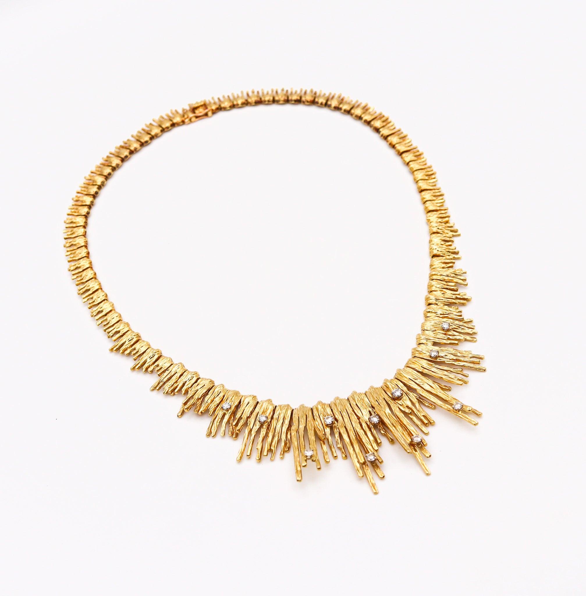 Brilliant Cut MARCHAK Paris 1950 Retro Modernist Necklace In 18Kt Gold With White Diamonds