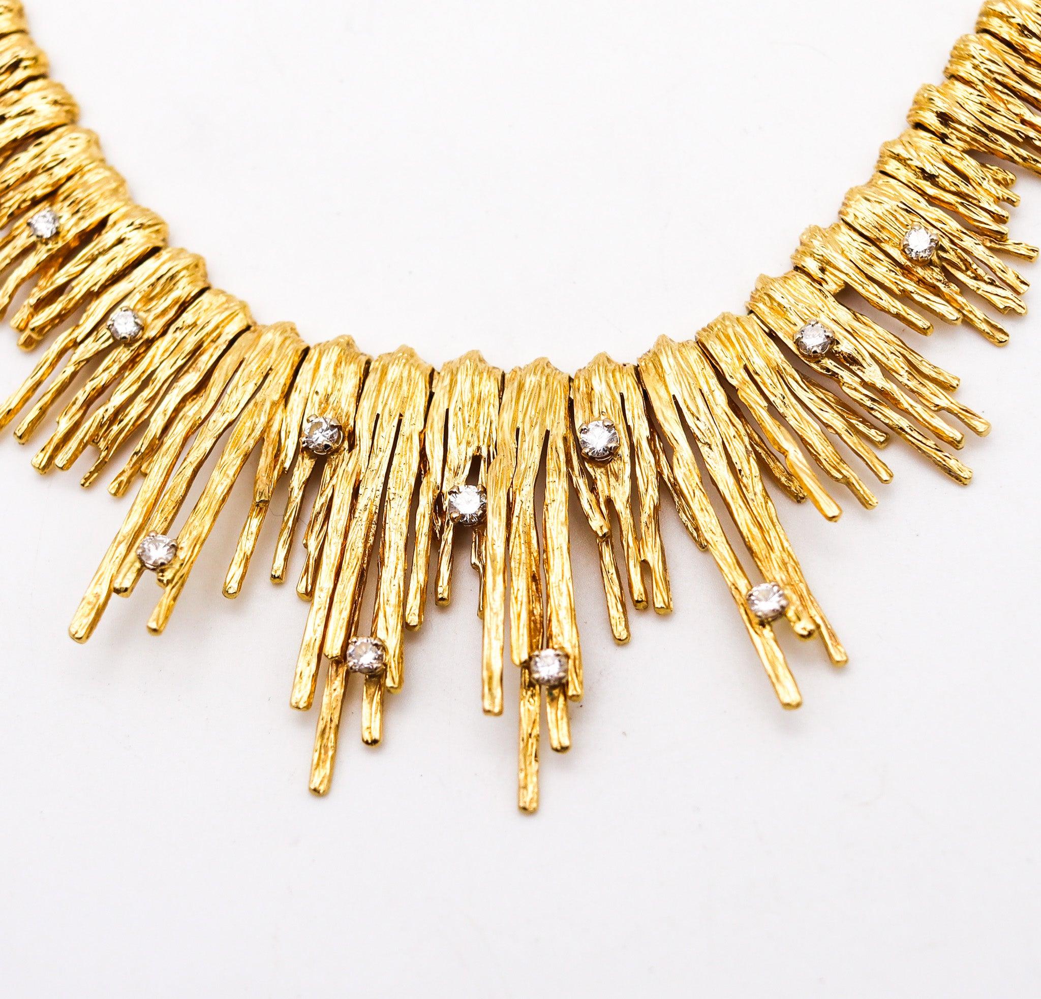 MARCHAK Paris 1950 Retro Modernist Necklace In 18Kt Gold With White Diamonds In Excellent Condition In Miami, FL