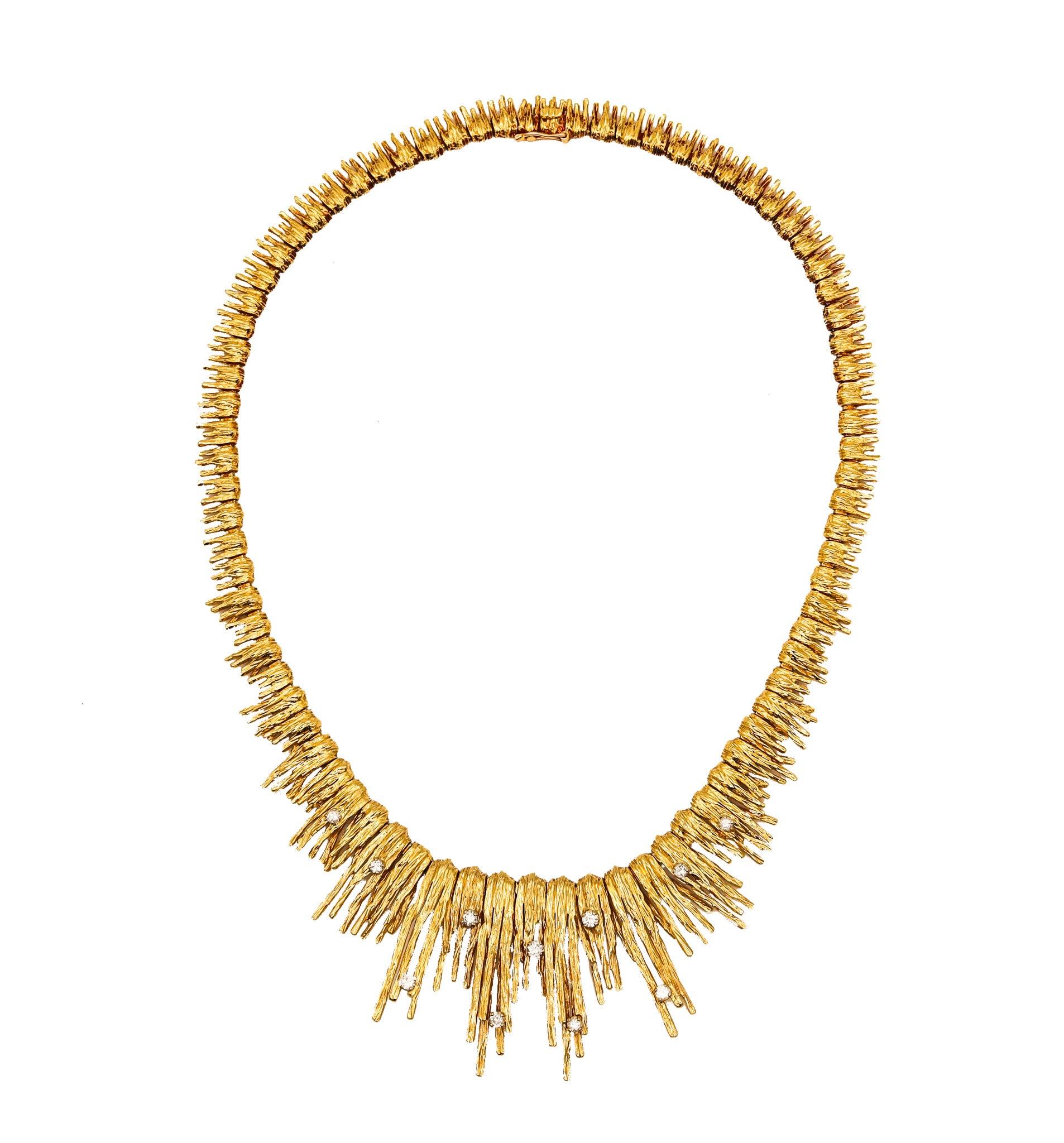 MARCHAK Paris 1950 Retro Modernist Necklace In 18Kt Gold With White Diamonds 3