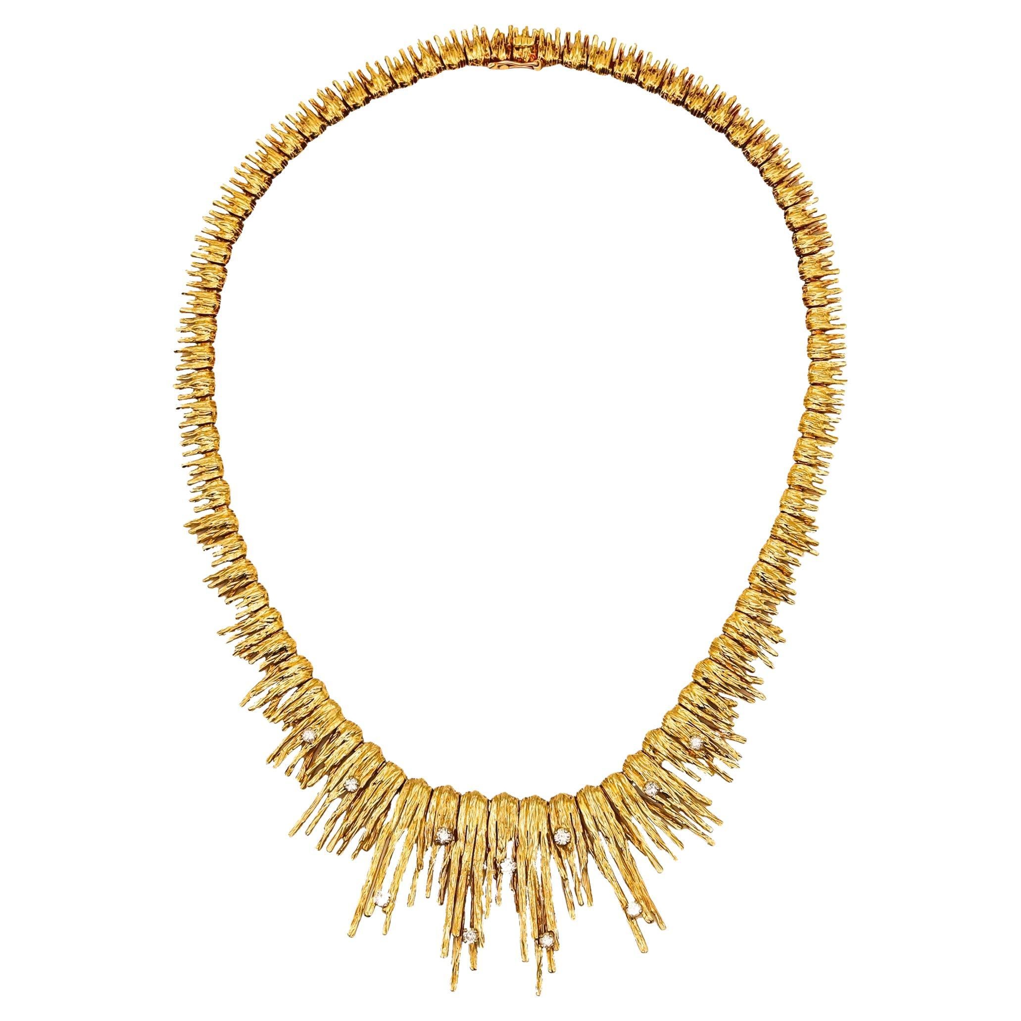 MARCHAK Paris 1950 Retro Modernist Necklace In 18Kt Gold With White Diamonds