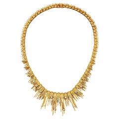 MARCHAK Paris 1950 Retro Modernist Necklace In 18Kt Gold With White Diamonds