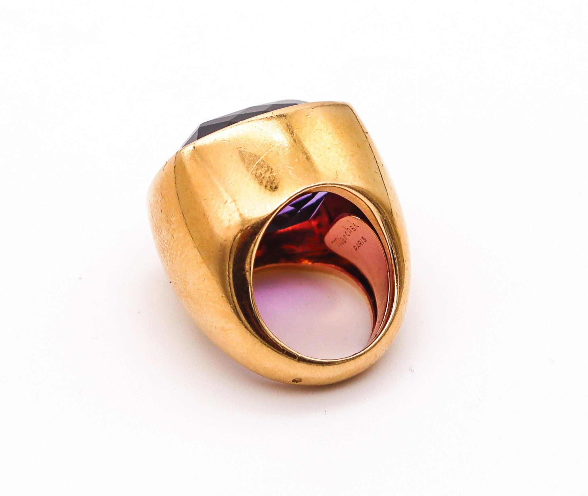 Women's MARCHAK Paris 1970 Cocktail Ring In 18Kt Yellow Gold With 41.51 Cts Amethyst For Sale